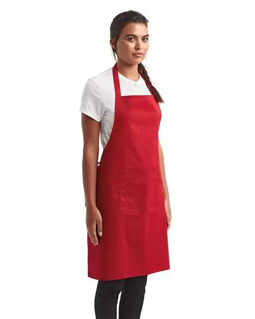 Artisan Collection by Reprime Rp154 Recycled Bib Apron with Pocket - Red - one Size Fits Most