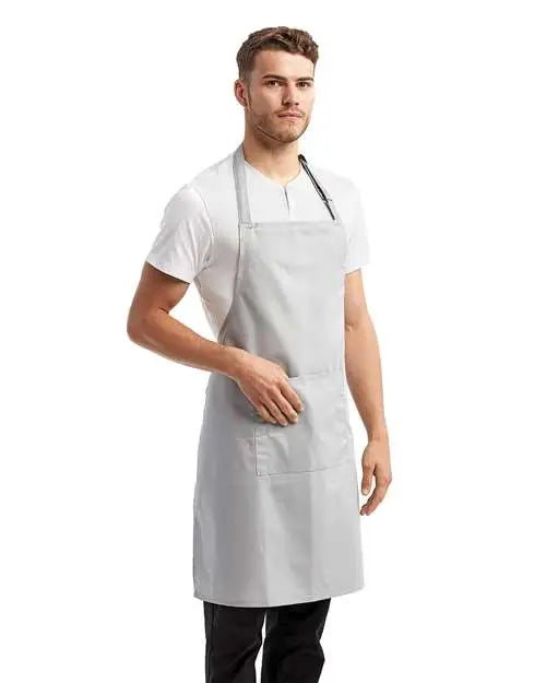 Artisan Collection by Reprime Rp154 Recycled Bib Apron with Pocket - Silver - one Size Fits Most