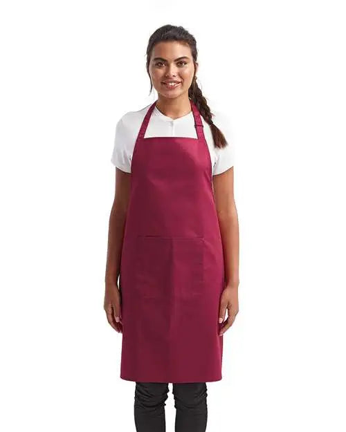 Artisan Collection by Reprime Rp154 Recycled Bib Apron with Pocket - Burgundy - Burgundy / one Size Fits Most