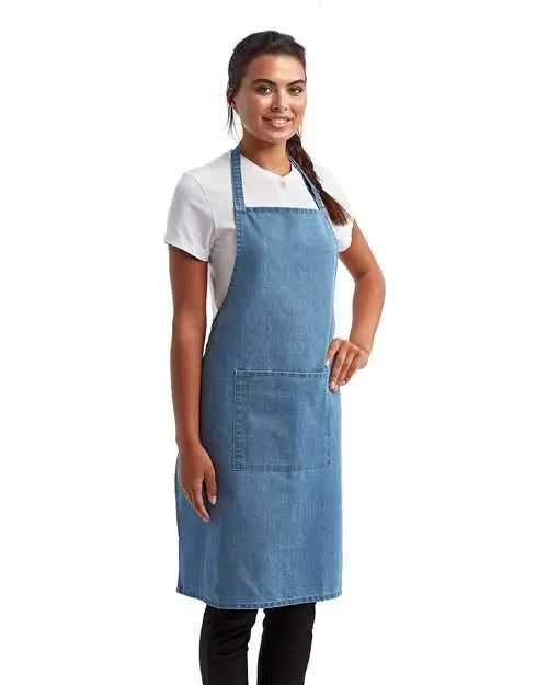 Artisan Collection by Reprime Rp154 Recycled Bib Apron with Pocket - Denim Blue - one Size Fits Most