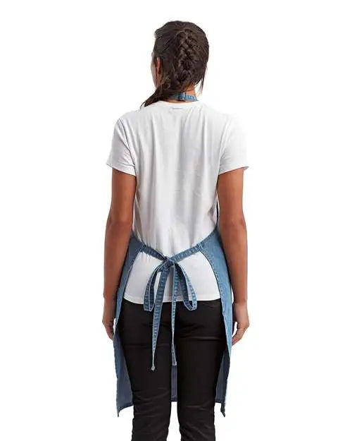 Artisan Collection by Reprime Rp154 Recycled Bib Apron with Pocket - Denim Blue - one Size Fits Most