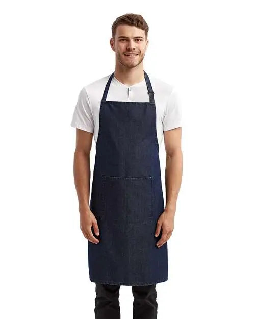 Artisan Collection by Reprime Rp154 Recycled Bib Apron with Pocket - Indigo Denim - one Size Fits Most