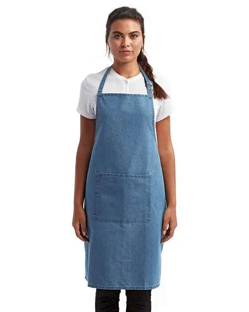 Artisan Collection by Reprime Rp154 Recycled Bib Apron with Pocket - Denim Blue - one Size Fits Most
