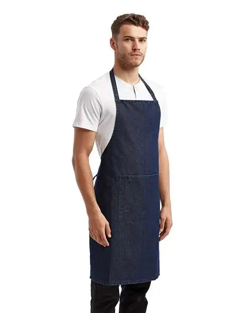 Artisan Collection by Reprime Rp154 Recycled Bib Apron with Pocket - Indigo Denim - one Size Fits Most