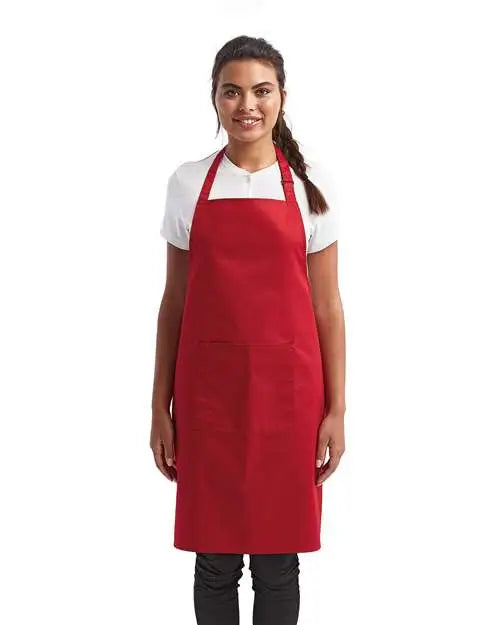 Artisan Collection by Reprime Rp154 Recycled Bib Apron with Pocket - Red - one Size Fits Most