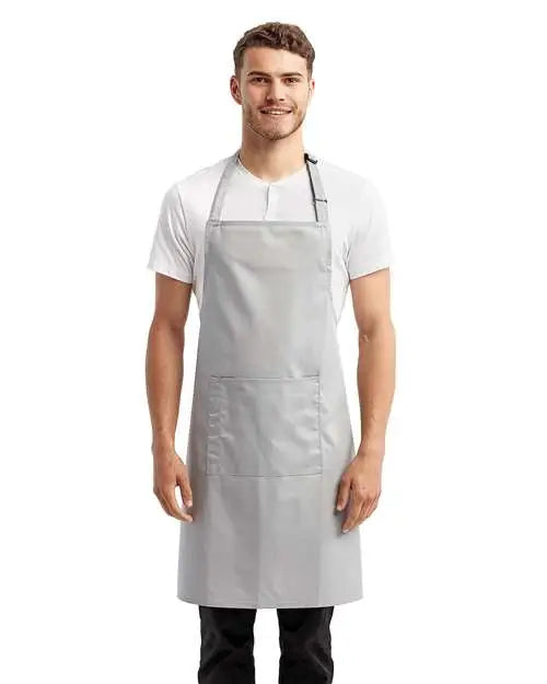 Artisan Collection by Reprime Rp154 Recycled Bib Apron with Pocket - Silver - one Size Fits Most
