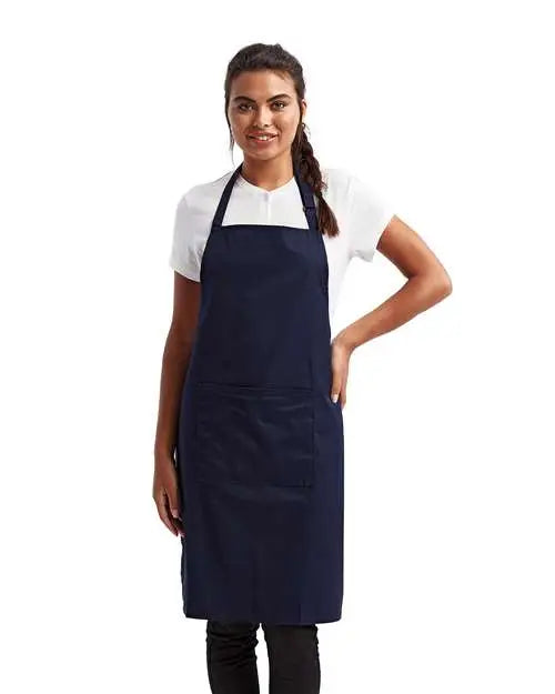 Artisan Collection by Reprime Rp154 Recycled Bib Apron with Pocket - Navy - one Size Fits Most
