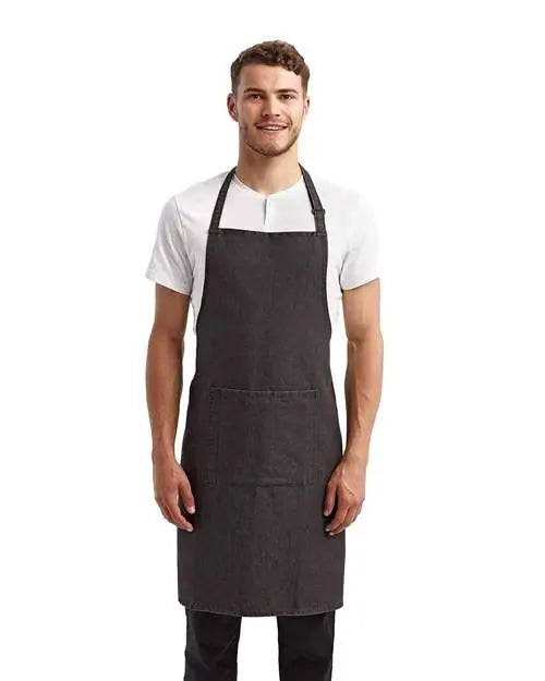Artisan Collection by Reprime Rp154 Recycled Bib Apron with Pocket - Black Denim - one Size Fits Most