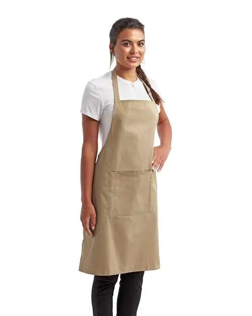 Artisan Collection by Reprime Rp154 Recycled Bib Apron with Pocket - Khaki - one Size Fits Most