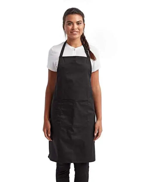 Artisan Collection by Reprime Rp154 Recycled Bib Apron with Pocket - Black - one Size Fits Most