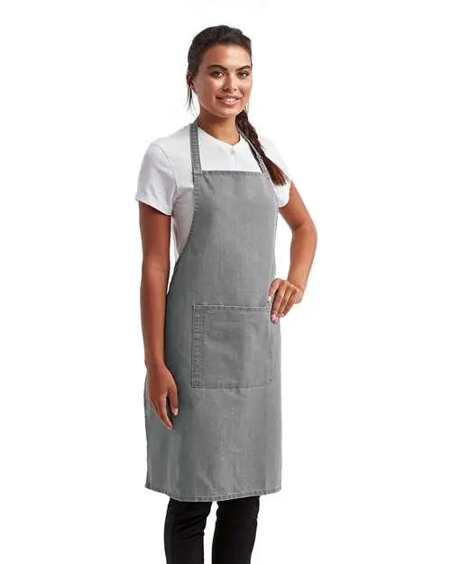 Artisan Collection by Reprime Rp154 Recycled Bib Apron with Pocket - Grey Denim - Grey Denim / one Size Fits Most