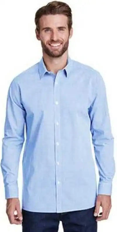 Artisan Collection by Reprime Rp220 Men’s Microcheck Gingham Long-sleeve Cotton Shirt - Light Blue White