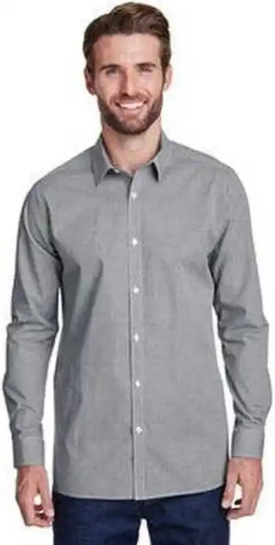 Artisan Collection by Reprime Rp220 Men’s Microcheck Gingham Long-sleeve Cotton Shirt - Black White