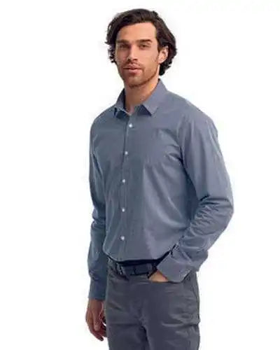 Artisan Collection by Reprime Rp220 Men’s Microcheck Gingham Long-sleeve Cotton Shirt - Navy White