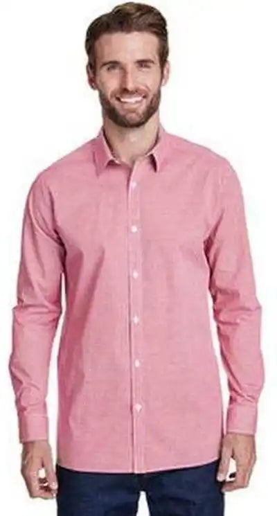 Artisan Collection by Reprime Rp220 Men’s Microcheck Gingham Long-sleeve Cotton Shirt - Red White