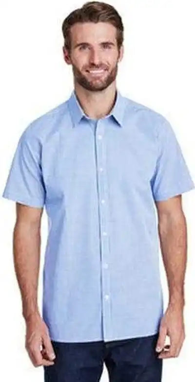 Artisan Collection by Reprime Rp221 Mens Microcheck Gingham Short-sleeve Cotton Shirt - Light Blue White
