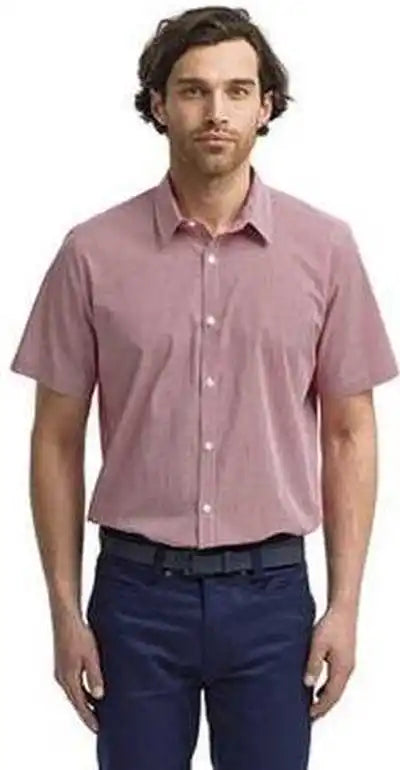 Artisan Collection by Reprime Rp221 Mens Microcheck Gingham Short-sleeve Cotton Shirt - Red White