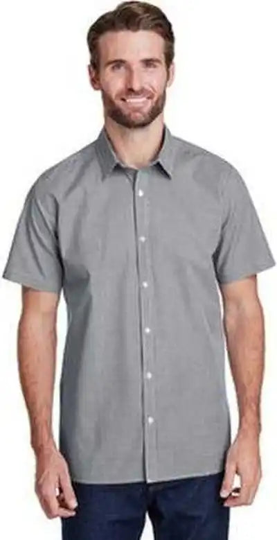Artisan Collection by Reprime Rp221 Mens Microcheck Gingham Short-sleeve Cotton Shirt - Black White