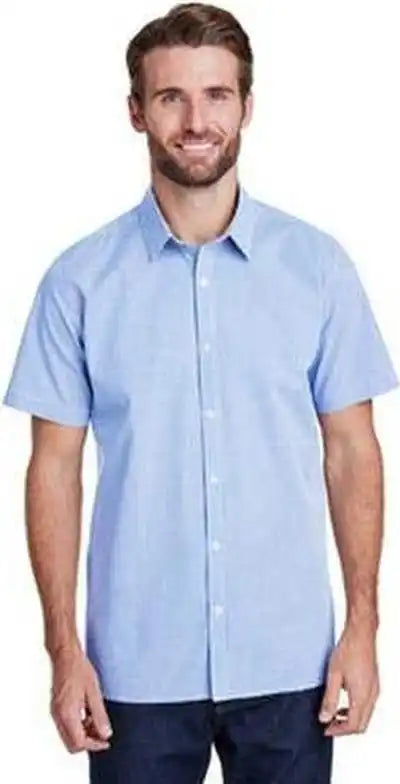 Artisan Collection by Reprime Rp221 Mens Microcheck Gingham Short-sleeve Cotton Shirt - Light Blue White