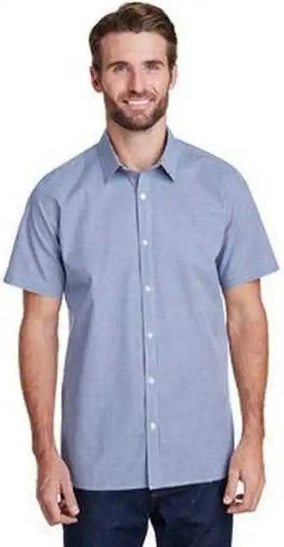 Artisan Collection by Reprime Rp221 Mens Microcheck Gingham Short-sleeve Cotton Shirt - Navy White