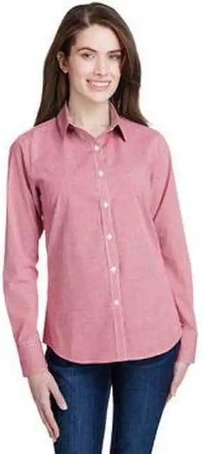 Artisan Collection by Reprime Rp320 Ladies’ Microcheck Gingham Long-sleeve Cotton Shirt - Red White