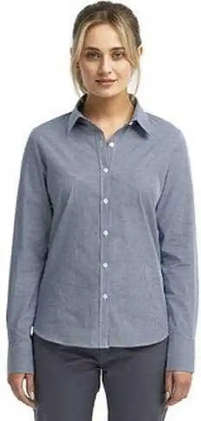 Artisan Collection by Reprime Rp320 Ladies’ Microcheck Gingham Long-sleeve Cotton Shirt - Navy White