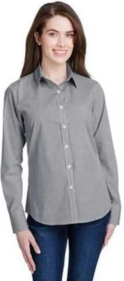 Artisan Collection by Reprime Rp320 Ladies’ Microcheck Gingham Long-sleeve Cotton Shirt - Black White