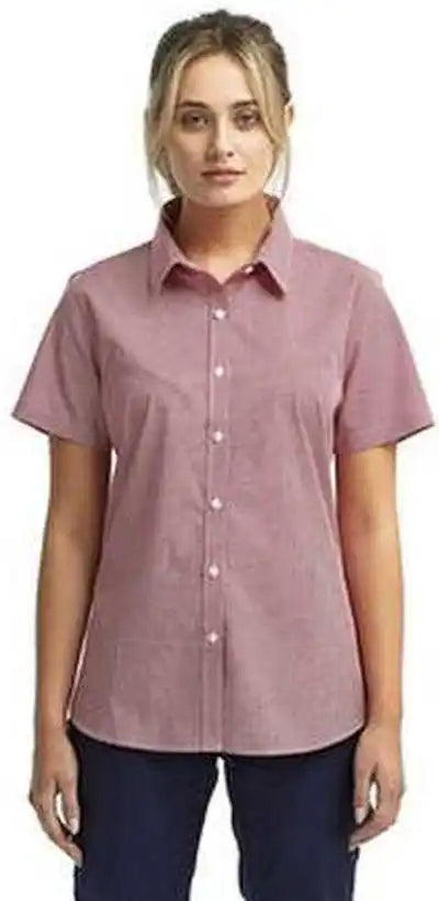 Artisan Collection by Reprime Rp321 Ladies’ Microcheck Gingham Short-sleeve Cotton Shirt - Red White