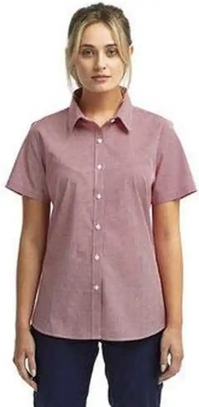 Artisan Collection by Reprime Rp321 Ladies’ Microcheck Gingham Short-sleeve Cotton Shirt - Red White