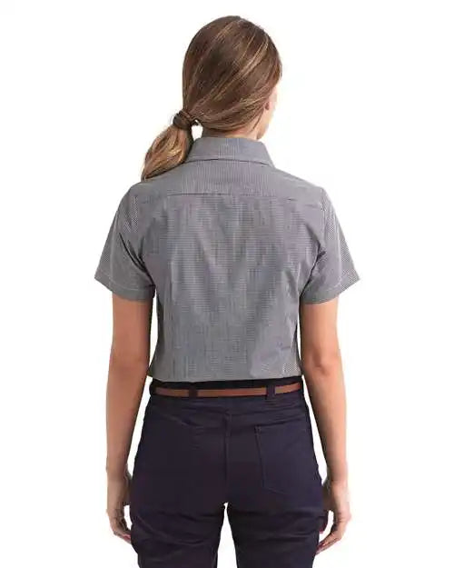 Artisan Collection by Reprime Rp321 Women’s Microcheck Gingham Short Sleeve Cotton Dress Shirt - Black White