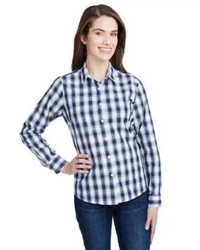 Artisan Collection by Reprime Rp350 Ladies’ Mulligan Check Long-sleeve Cotton Shirt - White Navy