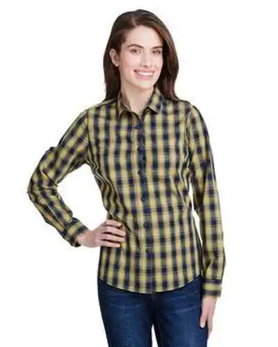 Artisan Collection by Reprime Rp350 Ladies’ Mulligan Check Long-sleeve Cotton Shirt - Camel Navy