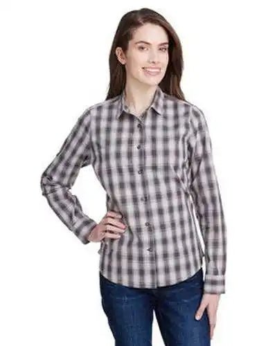 Artisan Collection by Reprime Rp350 Ladies’ Mulligan Check Long-sleeve Cotton Shirt - Steel Black