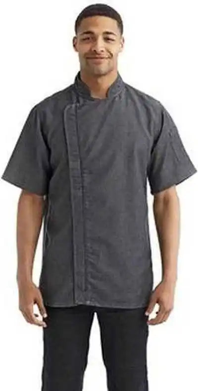 Artisan Collection by Reprime Rp906 Unisex Zip-close Short Sleeve Chef’s Coat - Black Denim
