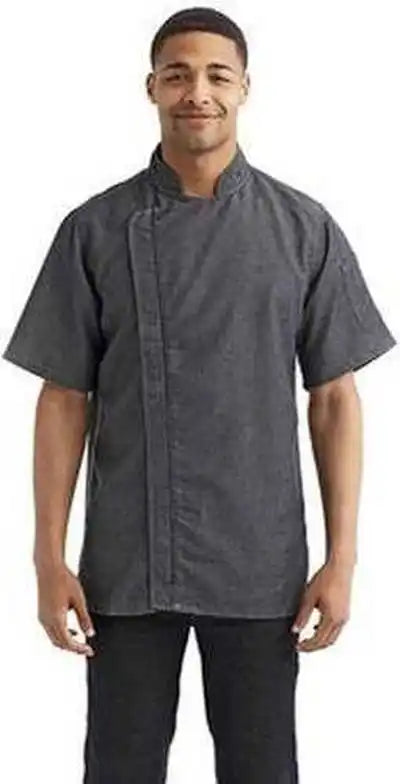 Artisan Collection by Reprime Rp906 Unisex Zip-close Short Sleeve Chef’s Coat - Black Denim