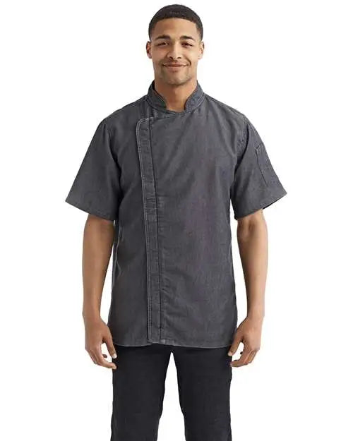 Artisan Collection by Reprime Rp906 Unisex Zip-close Short Sleeve Chef’s Coat - Black Denim - Xs