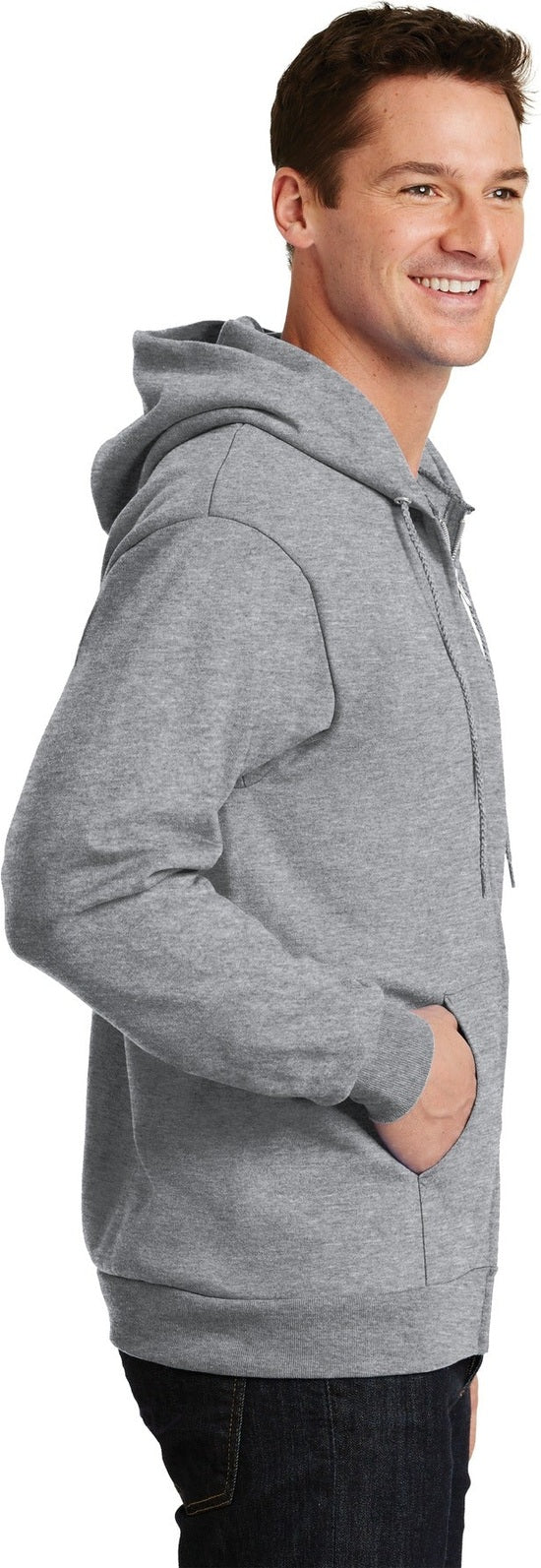 Ath Heather Port & Co Essential Fleece Full-Zip Hooded Sweatshirt. PC90ZH