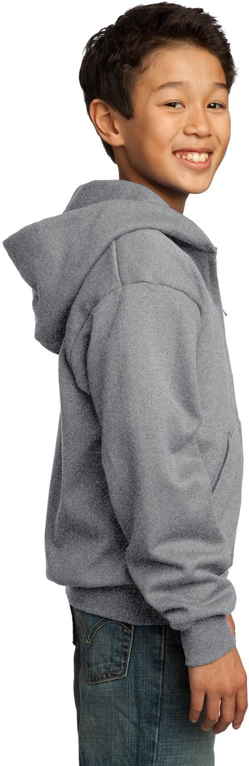 Ath Heather Port & Co Youth Core Fleece Full-Zip Hooded Sweatshirt. PC90YZH