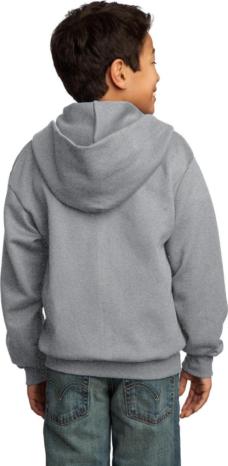 Ath Heather Port & Co Youth Core Fleece Full-Zip Hooded Sweatshirt. PC90YZH