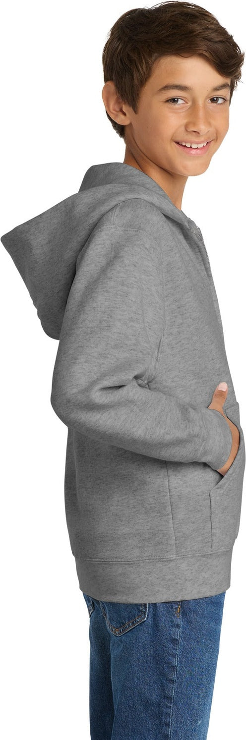 Ath Heather Port & Co Youth Core Fleece Full-Zip Hooded Sweatshirt. PC90YZH