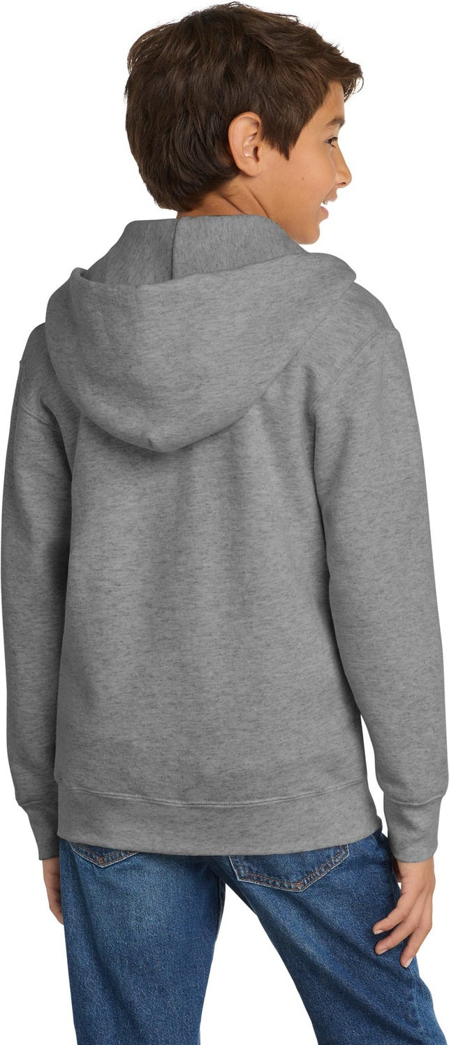 Ath Heather Port & Co Youth Core Fleece Full-Zip Hooded Sweatshirt. PC90YZH