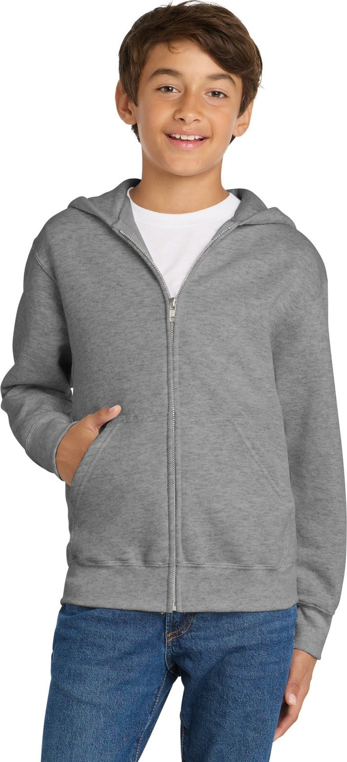 Ath Heather Port & Co Youth Core Fleece Full-Zip Hooded Sweatshirt. PC90YZH