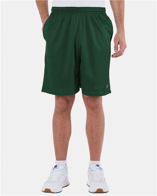Athletic Dark Green Polyester Mesh 9&quot; Shorts with Pockets - S162