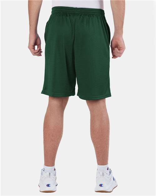 Athletic Dark Green Polyester Mesh 9&quot; Shorts with Pockets - S162