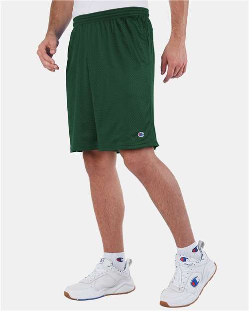 Athletic Dark Green Polyester Mesh 9&quot; Shorts with Pockets - S162
