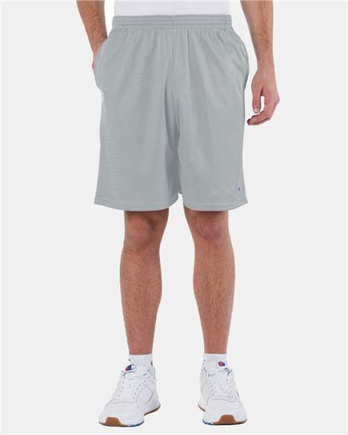 Athletic Grey Polyester Mesh 9&quot; Shorts with Pockets - S162