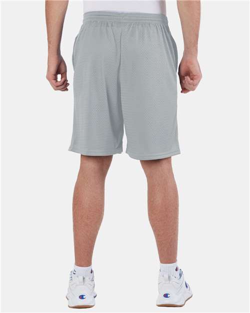 Athletic Grey Polyester Mesh 9&quot; Shorts with Pockets - S162