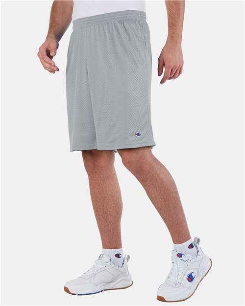 Athletic Grey Polyester Mesh 9&quot; Shorts with Pockets - S162