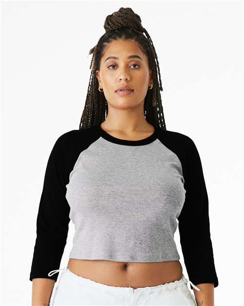 Athletic Heather/ Black Women&#39;s Micro Rib 3/4 Raglan Sleeve Baby Tee - 1200