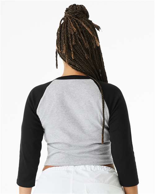 Athletic Heather/ Black Women&#39;s Micro Rib 3/4 Raglan Sleeve Baby Tee - 1200